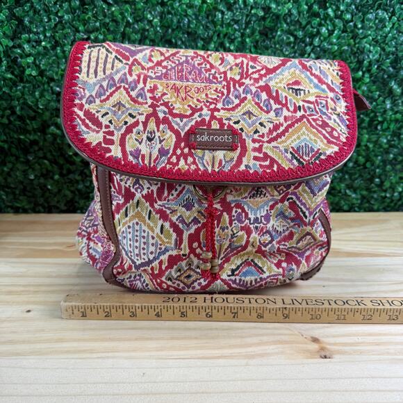 Sakroots Artist Circle Convertible Backpack Red Peace Love Bag Tote Travel - Picture 5 of 12